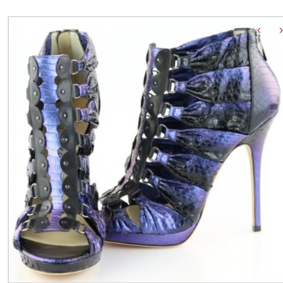 Jimmy Choo Purple Iridescent Ember Snakeskin Heels - Picture 1 of 9